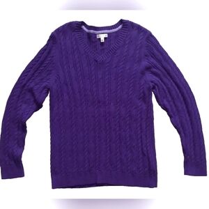 Croft & Barrow Purple V-Neck Cable Knit LS Sweater Women's Size: XL - FAST SHIP